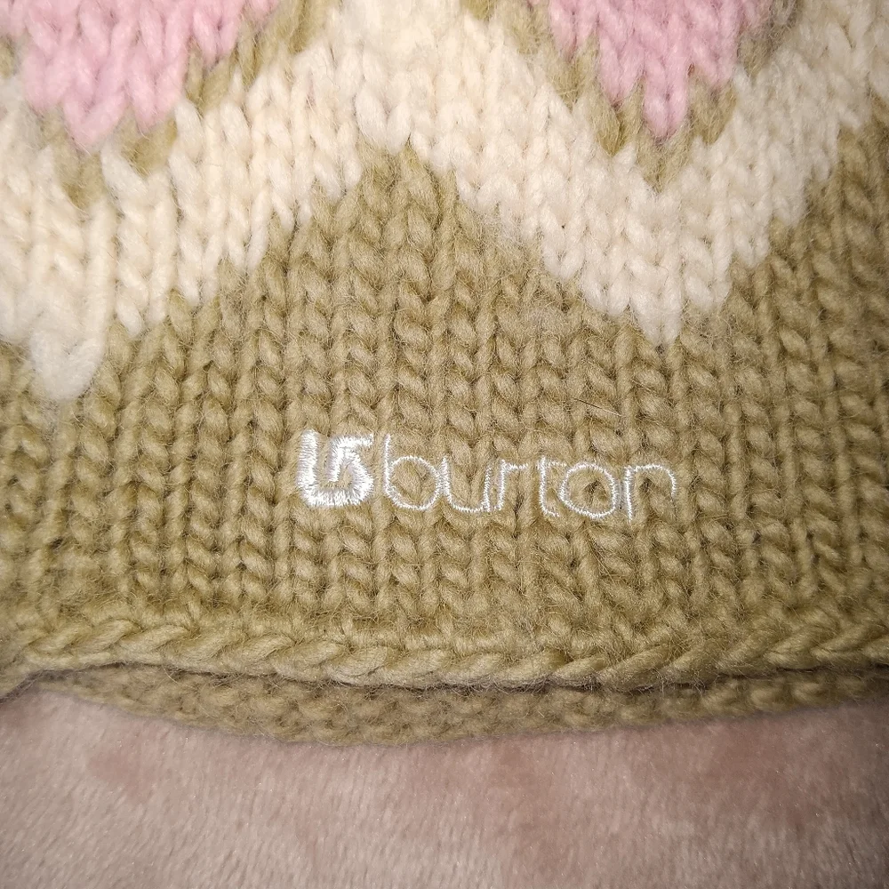 Burton 100% Wool Knit Child's Tan Pink Cream Winter Hat With Braids OSFA